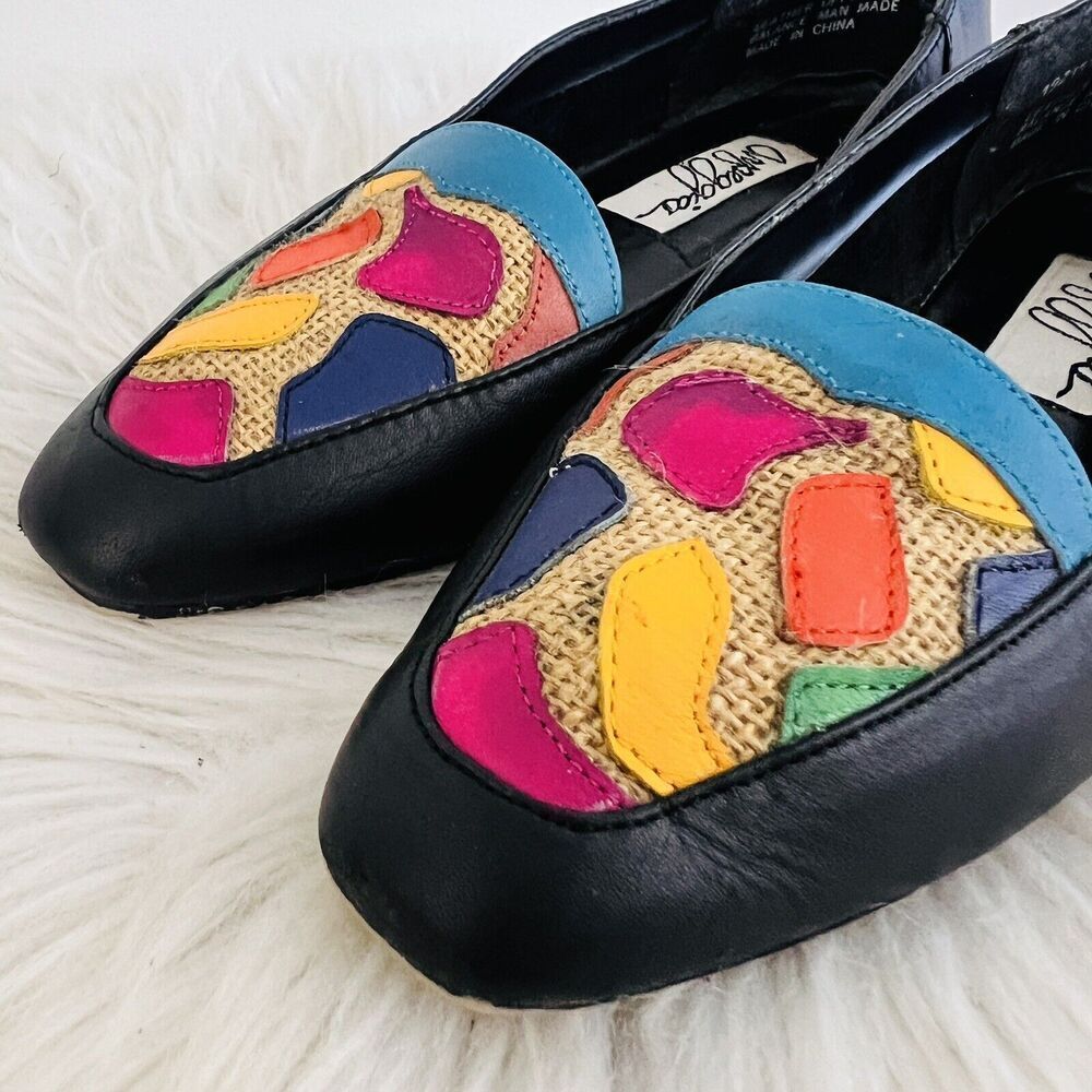 Vintage Arpeggios Black Colorful Patchwork Genuine Leather Loafers ~ 7.5